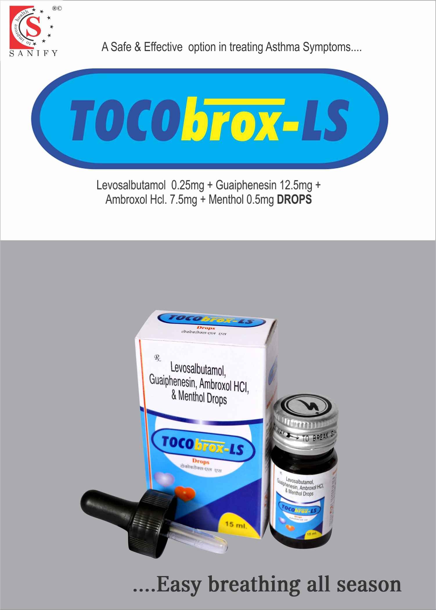 Ambroxol Hydrochloride 7.5mg + Guaiphenesin 12.5mg + Levosalbutamol 0.25mg + Menthol 0.5mg/ml